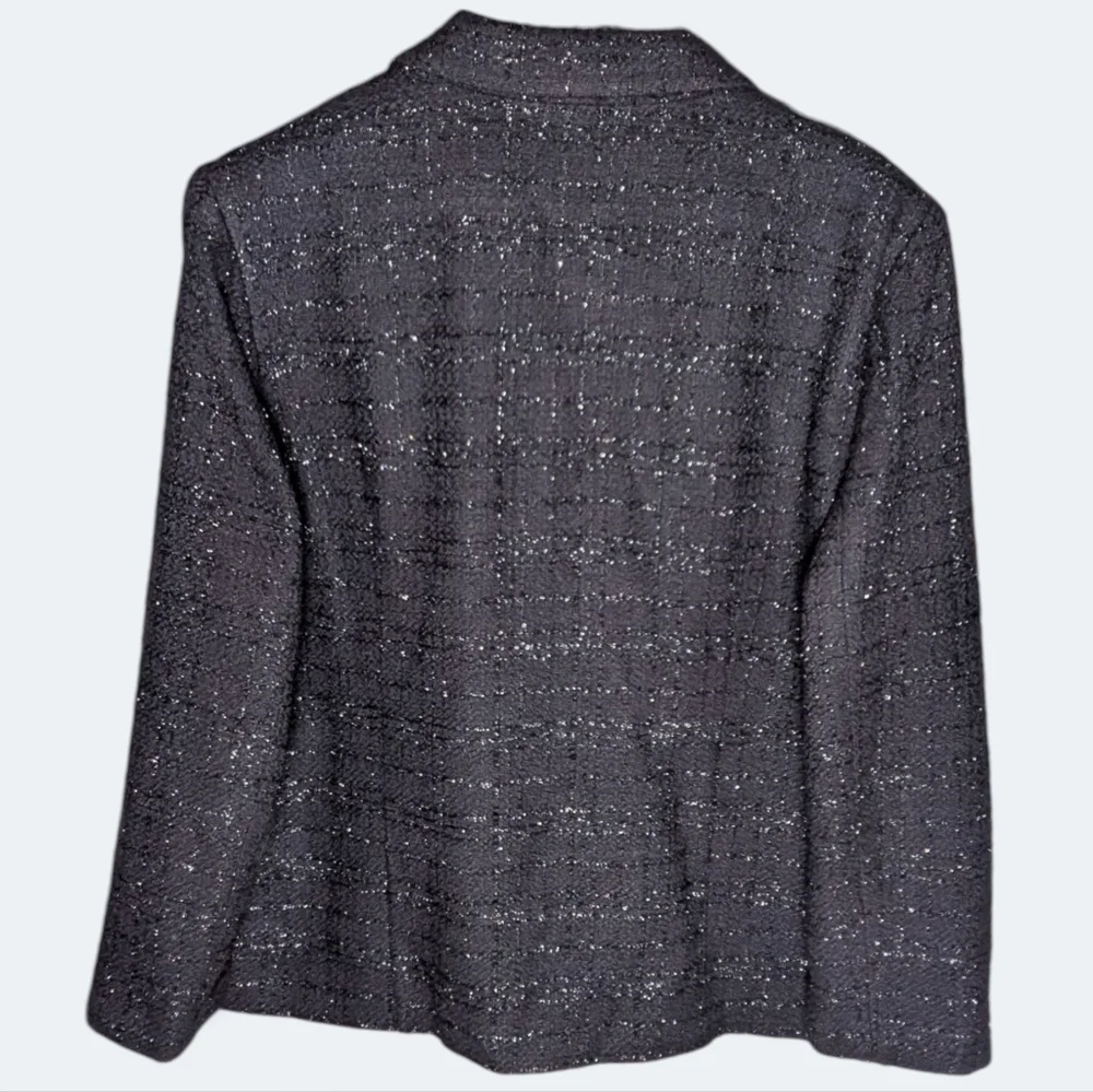 Sag Harbor Vintage Petite Black Metallic Tweed Blazer Classic Jacket Plus Size